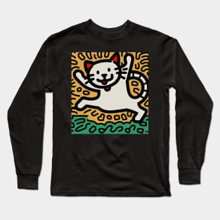 Funny Keith Haring, Happy Cat Long Sleeve T-Shirt